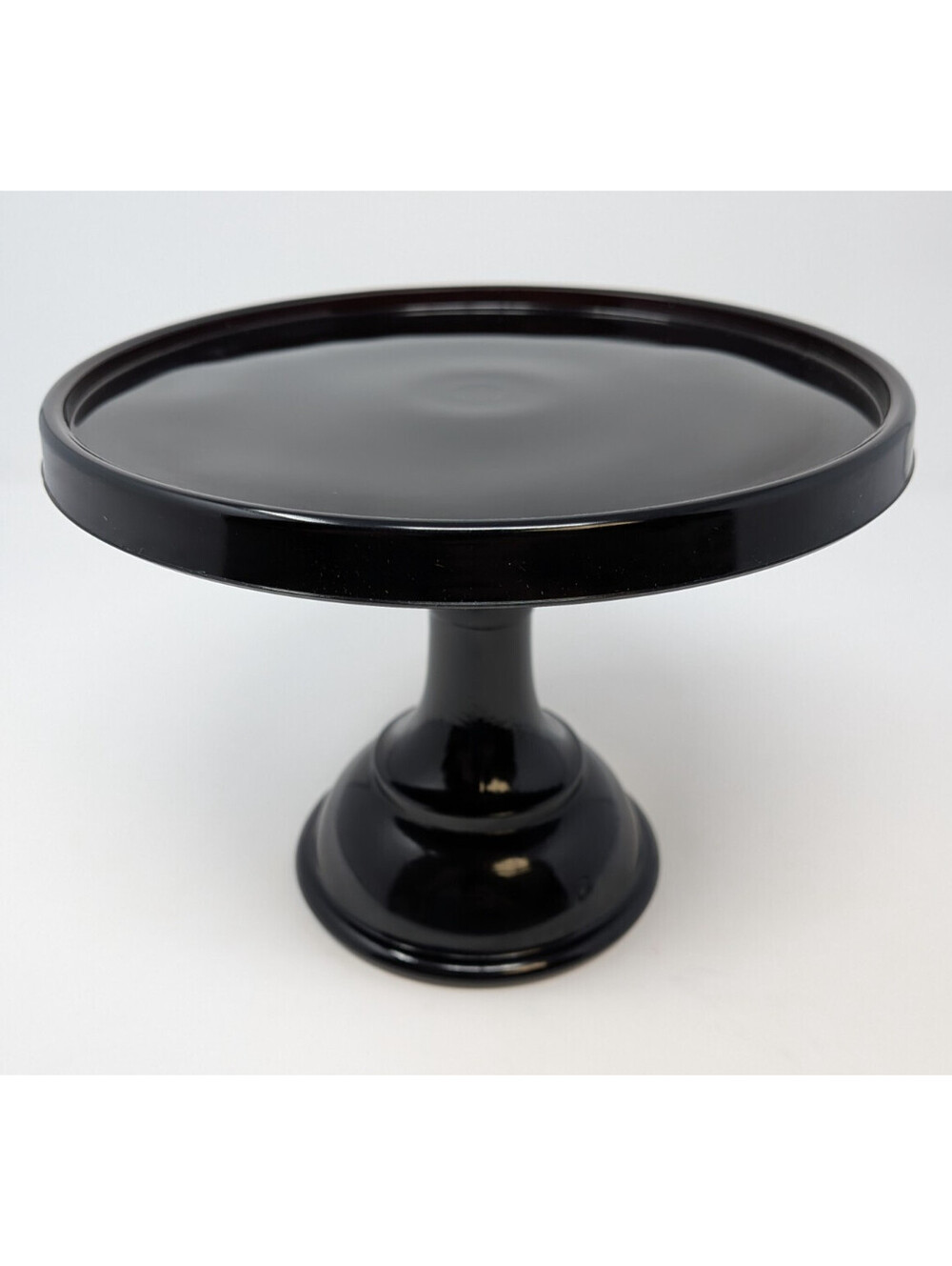 L.E. Smith Black Glass 8" Pedestal Cake Stand Vintage USA S Mark